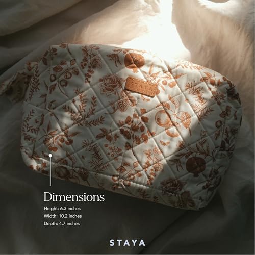 Staya Peaches Quilted Cotton Makeup Bag for Women – Travel Cosmetic & Toiletry Pouch
