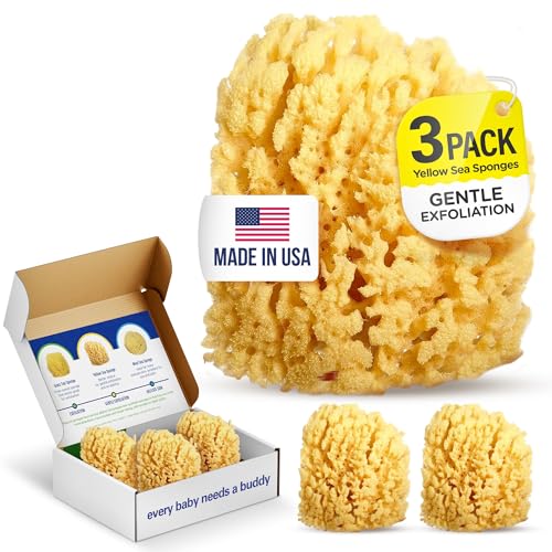 Baby Bath Sponge 4in Natural Yellow Sea Sponge 3 Pack - Soft, Hypoallergenic & Biodegradable for Tender Skin