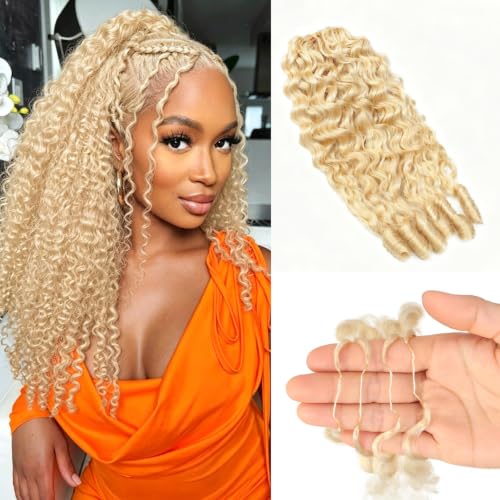 MYDIVA 613 Blonde Burmese Curly Feather Crochet Human Hair 18 Inch 50 Strands