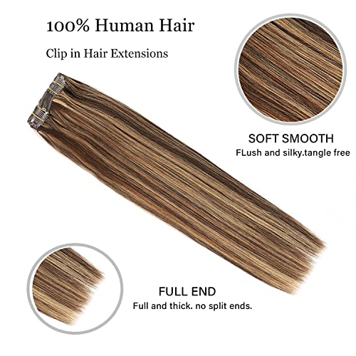 Clip in Hair Extensions P4/27 14 Inch Thick Remy Human Hair Set - Brazilian Straight