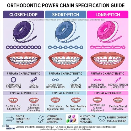 LA MIERE Orthodontic Power Chains 15'' Mix Colors, Closed 0.113’’, Durable Rubber Braces Loops