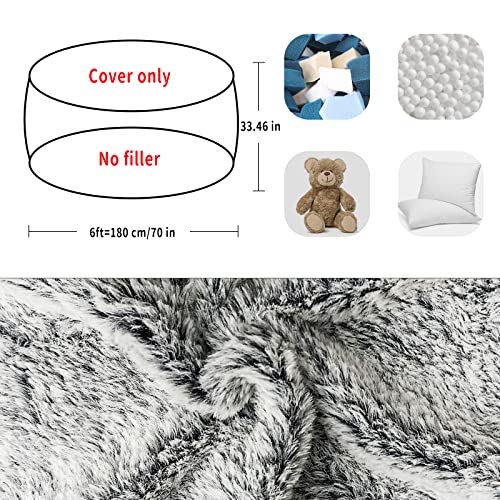 6ft Grey Bean Bag Chair Cover - Round Lazy Sofa Bed Cover for Adults