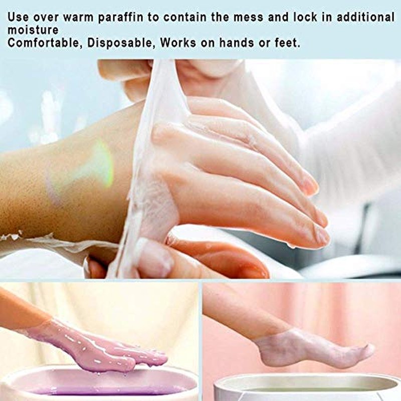 200 pcs Thick Disposable Plastic Hand Glove Mitt Covers for Paraffin Wax Therapy Treatment - Great for Wax Machines