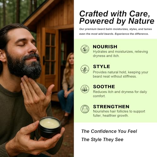 Biotin Beard Growth Balm for Men ? Conditioning Balm with Castor, Shea & Jojoba Oils to Condition, Soften & Thicken Facial Hair ? Non-Greasy, Sandalwood Scent ? 2 oz Grooming Kit
