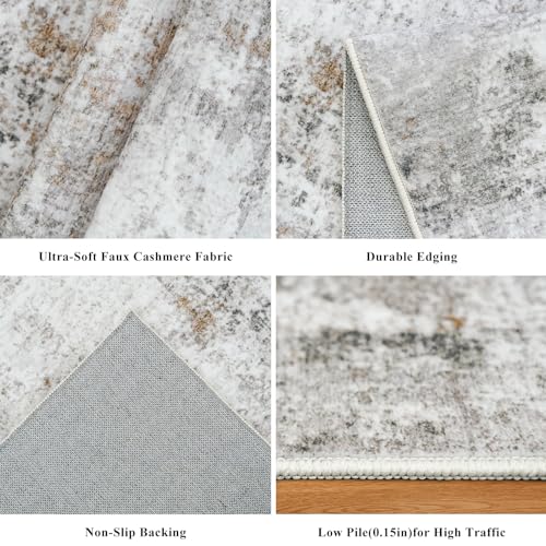 7' x 7' Square Washable Area Rug - Non-Slip, Low Pile, Modern Neutral Beige/Grey