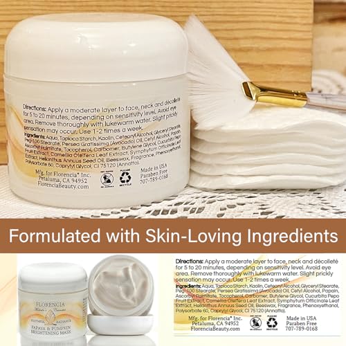 Florencia Papaya & Pumpkin Brightening Mask - Soft and Creamy, Gentle Exfoliating Facial Mask for Smoother, Brighter, Revitalized Complexion - Exfoliate, Renew and Glow, 2 oz