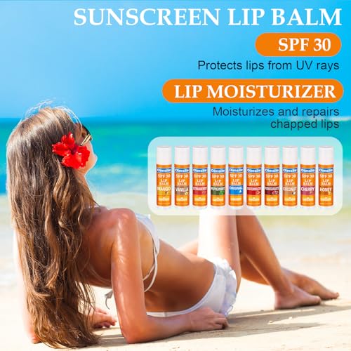 SPF 30 Sunscreen Lip Balm Set - 10 Flavors, Bulk Travel Size, Moisturizing