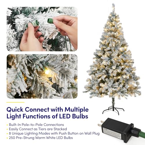 6ft Pre-Lit Frosted Christmas Tree with 250 Warm White LED Lights & 8 Lighting Functions