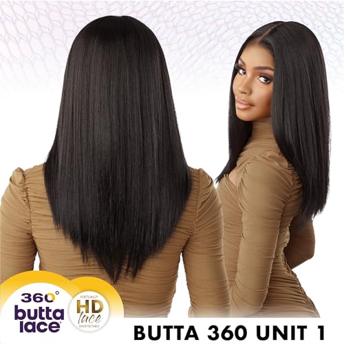 Sensationnel Butta 360 Lace Wigs Human Hair Deep Lace Frontal - Jet Black, Pre-Plucked, Glueless, 360 HD Lace, Easy DIY
