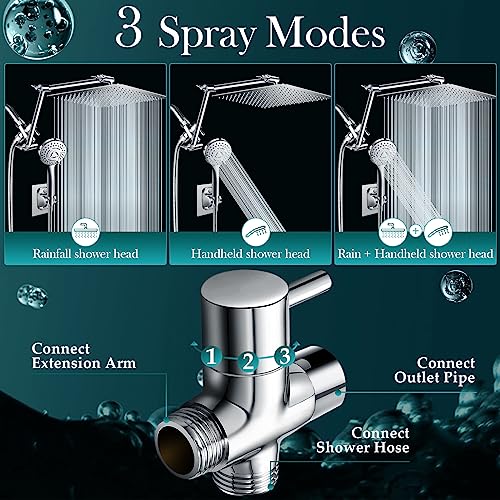Chrome 12-Inch Rain Shower Head Combo with Handheld & 16-Inch Extension Arm