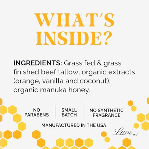 Whipped Beef Tallow Balm with Organic Manuka Honey ? 100% Grass-Fed Tallow Moisturizer for Face and Body ? Orange Vanilla Scented ? Natural Whipped Balm for Dry or Sensitive Skin 2.5oz.