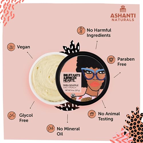 Ashanti Naturals Bouffants Bundle - Creamy Yellow Shea Butter (8oz) | Whipped Shea Butter Souffle (Juicy Peach)