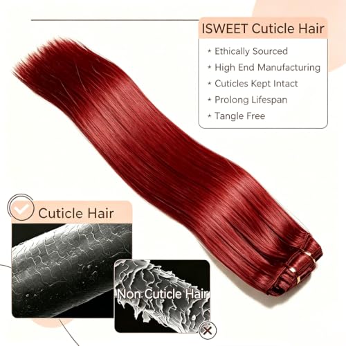 Red Clip-In Hair Extensions 12 Inch 80g Real Human Hair 7Pcs Soft & Natural