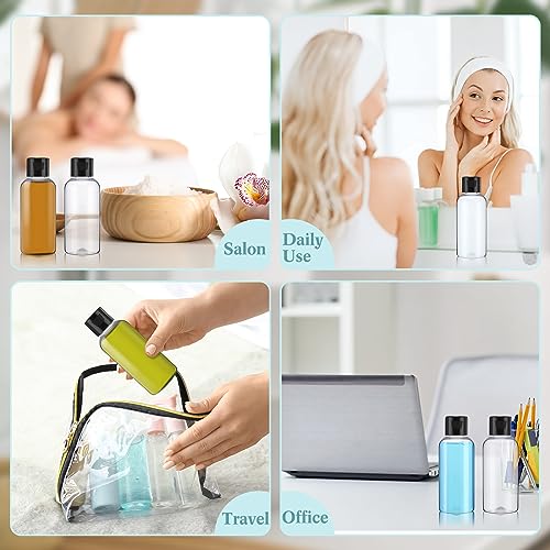Mifoci 100 Pcs Small Plastic Bottles with Caps 2 oz Clear Empty Squeeze Bottle with Flip Cap Small Refillable Transparent Travel Dispenser Container for Shampoo Lotion Conditioner Liquid Soap