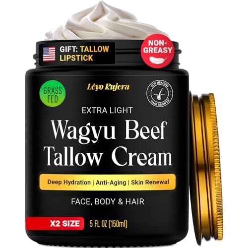 Non-Greasy Beef Tallow for Skin & Hair Growth 5OZ Shea Butter, Vitamin E, Niacinamide, Whipped Grass Fed Beef Tallow for Face Moisturizer Cream, Lotion for Women & Men, Anti-Aging Face Moisturizer