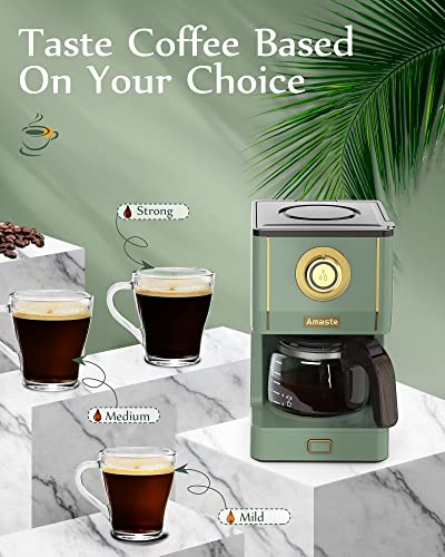 Matcha Green Retro Style Drip Coffee Maker with Glass Pot & Reusable Filter