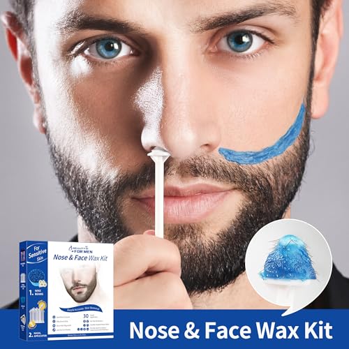 Beauty7 Nose Wax Kit for Men, 50g Waxing Beads, 30 Applicators, Face Wax Kit, Safe and Quick Waxing Kit, Nose Hair Removal, 10 Mustache Guards with Silicone Cup