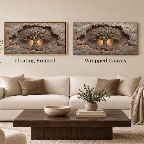 Large Tree of Life Canvas Wall Art 24x48 Inches - Rustic Home Decor