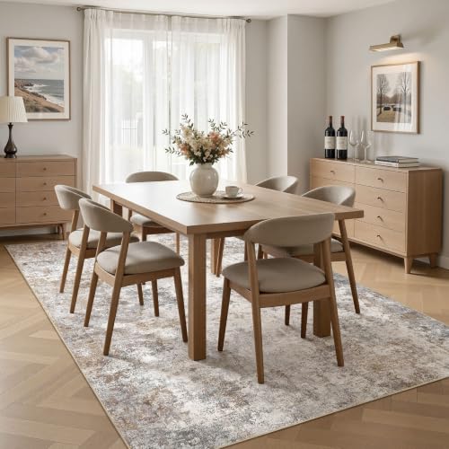 6x9 Rectangular Washable Neutral Abstract Area Rug - Non-Slip Bedroom Living Room Floor Mat - Brown Grey