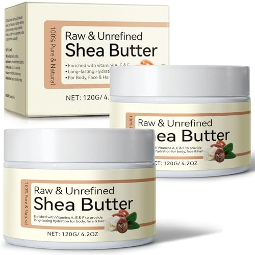 2Pack Raw & Unrefined Shea Butter for Body, Face & Hair, Pure Shea Butter with vitamins A, E & F, Long-Lasting Hydration for Dry Skin, Hair Care, DIY Lip Balm, Natural Moisturizer