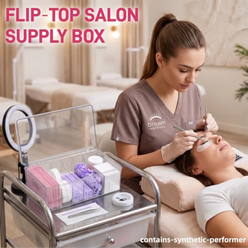 Acshio Lash Extension Organizer with 6 Compartments - Clear Plastic Storage Box for Beauty Supplies