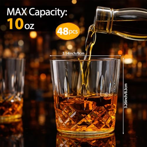 48 Pack 10 oz Clear Plastic Whiskey Glasses - Durable Shatterproof Set