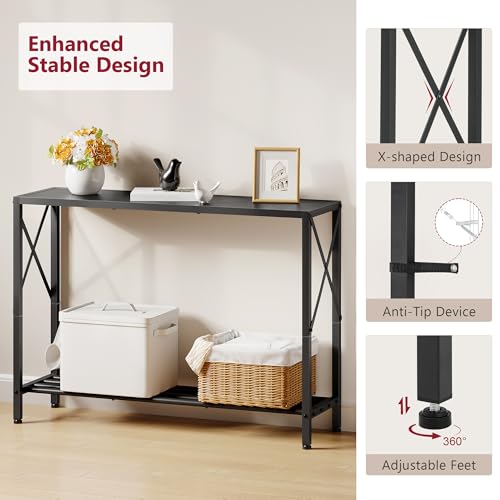 Black Narrow Console Table 41.8-inch with 2 Shelves Entryway Sofa Table