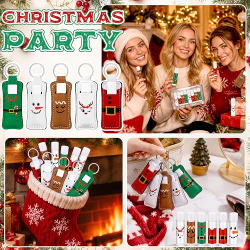 Snowman Christmas Lip Balm Set with Keychain Holder - 75pcs, Peppermint Flavor
