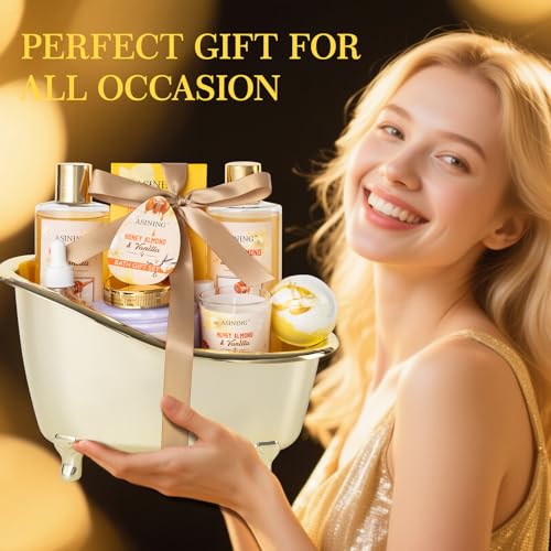 Honey Almond Spa Gift Basket for Women & Men - Luxurious Bath Set with Lotion & Bath Bomb