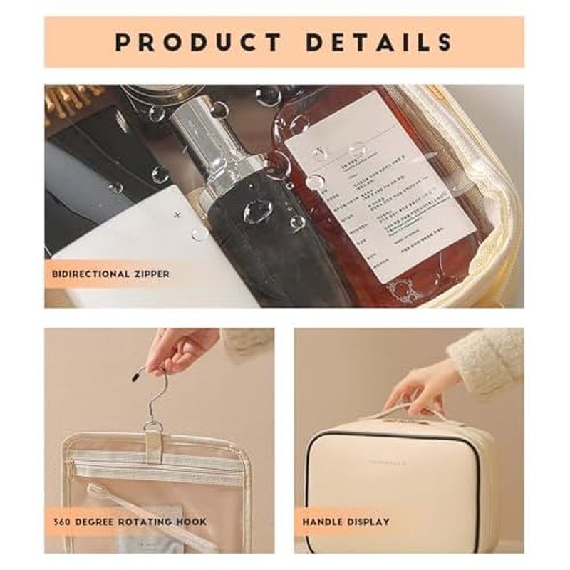 Hanging Toiletry Bag for Women, Large Travel Cosmetic Organizer with 360¡ÆHook ? PU Leather Waterproof Makeup Toiletry Bag, Portable Bathroom Travel Bag for Business Trips, Vacation