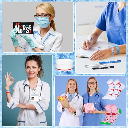 Buryeah 72 Pcs Nurses' Day Appreciation Gift Sets Bulk Nurses Week Gifts Bulk 2026 Graduation Present Women Socks Makeup Bags Penlight Badge Reels Headband Bracelet Hair Rope for Doctors Pharmacists