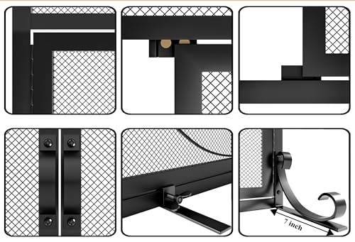 Fire Beauty Wrought Iron Fireplace Screen with Magnetic Double Doors Black