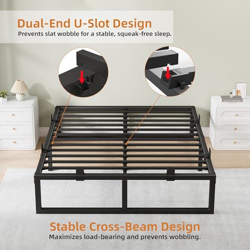 Cresyfu 18 Inch Metal King Bed Frame with Steel Support, Noise-Free, Box Spring-Free, Max Storage