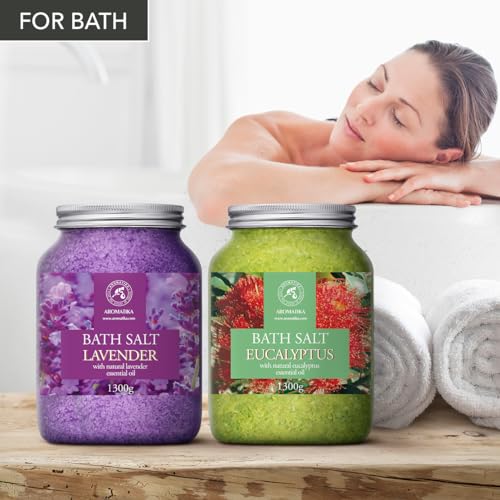 Bath Sea Salt Set with Lavender & Eucalyptus - Relaxing Aromatherapy Spa