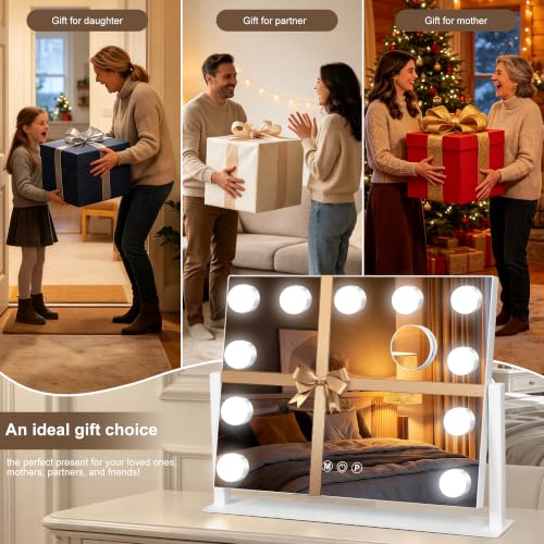 Moonee 17x13-Inch White Vanity Mirror with Lights, 360° Swivel & Dimmable LED