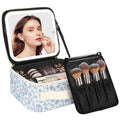 Small Floral Print Makeup Bag with LED Mirror - Travel Cosmetic Organizer for Women & Girls