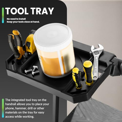 Heavy Duty Steel 4 Step Ladder with Foldable Handrail & Tool Tray - Black