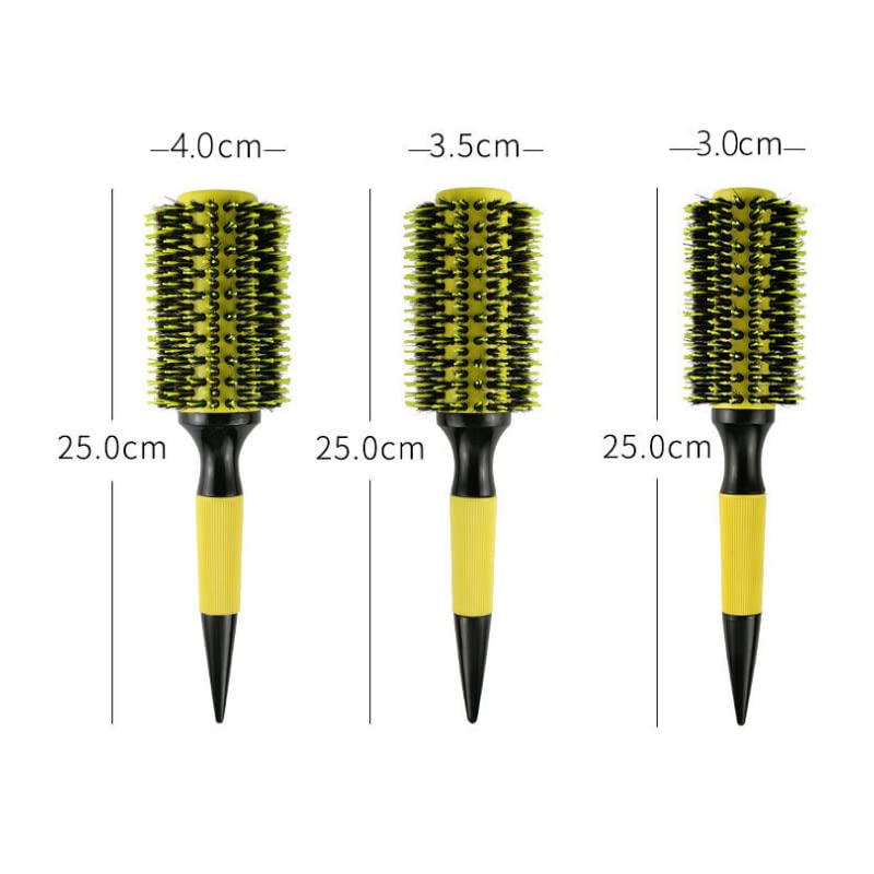 Yellow Thermal Round Boar Bristle Hair Brush Set for Styling & Scalp Massage - 6 Pieces