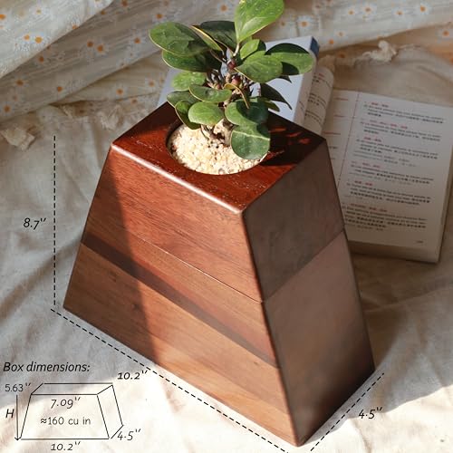 Walnut Urn for Ashes with Removable Planter Lid – Solid Wood Memorial Keepsake