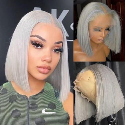 Guebb Grey 10 Inch HD Transparent Lace Front Wig for Black Women