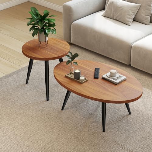 Walnut 2-Piece Nesting Coffee & Side Table Set - Mid-Century Modern