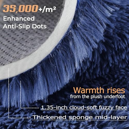 VECARF Navy Blue 8'x10' Shag Area Rug - Soft Washable Fuzzy Indoor Carpet for Living Room & Bedroom