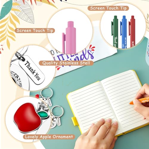 Pickmesh 24oz Teacher Gift Set - White Inspirational Straw Cup, Makeup Bag, Keychain, Ballpoint Pens
