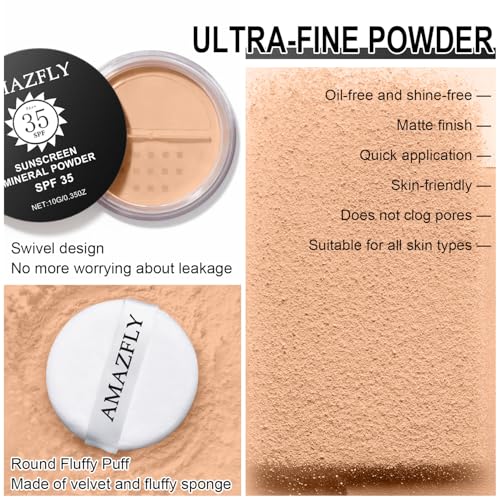 Mineral Powder Foundation, SPF 35, Talc-Free Lightweight Loose Powder for a Smooth & Matte Finish - Medium Coverage, Skin-improving Mineral Foundation (#06 Medium Beige Foundation Makeup)