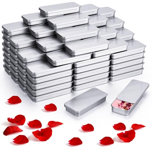 Silver Lip Balm Containers 100 Pack Small Rectangular Metal Tins with Sliding Lids