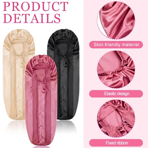 Chic 3-Pack 40-Inch Satin Bonnet for Sleeping Long Hair Protection