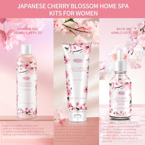 Japanese Cherry Blossom Bath Gift Set - 7 Piece Spa Kit for Women