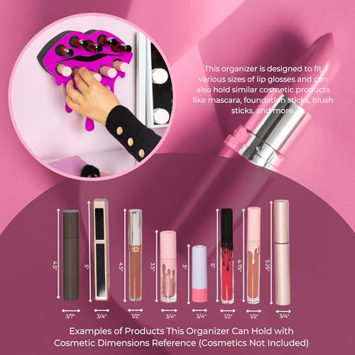 MAKEUP IN PLACE Fearless Lip Lipstick Organizer - Acrylic Lipstick Holder and Organizer for Women Patented Wall Mounted Minimalistic Design Saves Time - Holds 10 Items (Pink Shimmer)