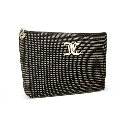 Black Glitter Dots Makeup Bag - Velour Travel Toiletry Organizer