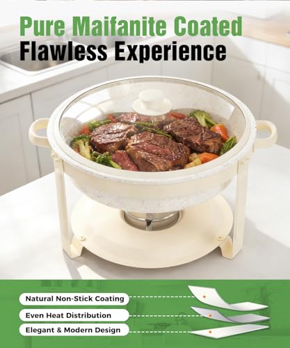IMACONE White Maifanite-Coated Chafing Dishes Set of 2, 6QT Buffet Serving Warmers